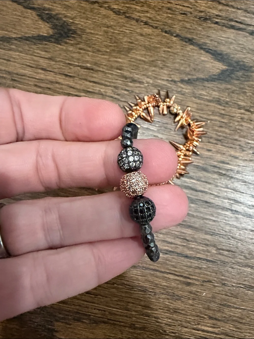 Rose Gold Spike Bracelet + Black Hematite Beaded Bracelet
